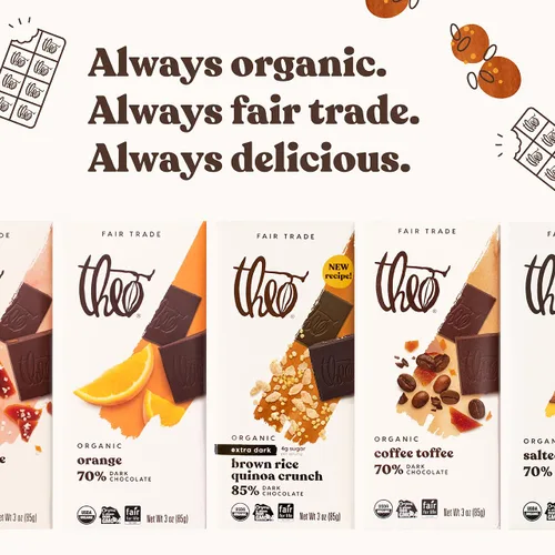 Vista 6 de Theo Organic Fairtrade Black Rice Quinoa Crunch 85% Dark Chocolate Bar, Vegan, 3-oz (Pack de 6)