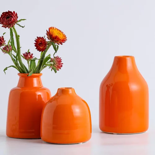 Vista 11 de Juego de 3 jarrones negros pequeños para decoración moderna del hogar, jarrones de cerámica para centros de mesa, jarrones de flores para sala