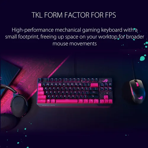 Vista 2 de ASUS ROG Strix Scope TKL - Teclado mecánico para juegos, interruptores rojos Cherry MX, teclas Ctrl 2 veces más anchas para mayor precisión FPS