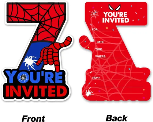 Vista 2 de Bifez Invitaciones para fiesta de 7º cumpleaños de superhéroe, con brillantina, para niños de 7 años, con forma de cumpleaños, invitaciones