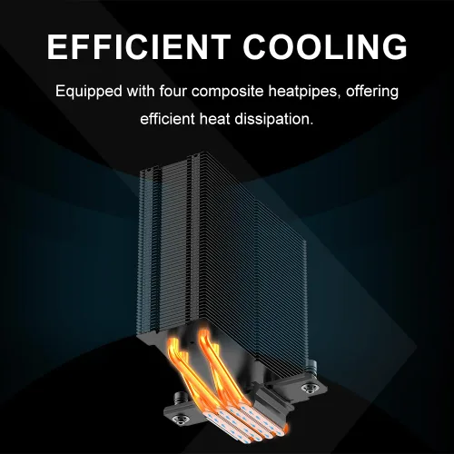 Vista 3 de SAMA Enfriador de aire de CPU A40 – Torre única, 1 ventilador de anillo guía silencioso, base de cobre, diseño de aleta híbrida, perfil bajo