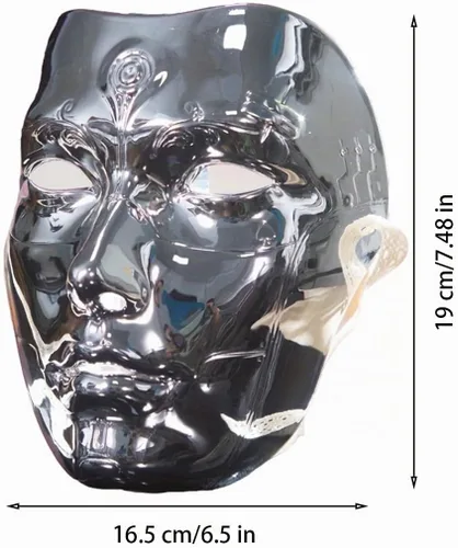 Vista 2 de Cyberpunk Poker Robot Mask for Teens & Adults (Ages 14+), White Mechanical Doll Mask with Playing Card Patterns plateado