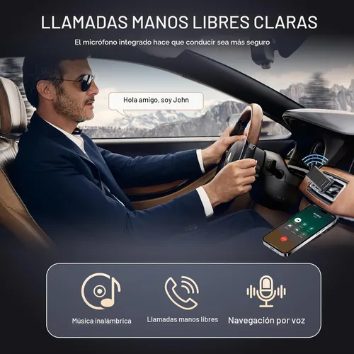 Vista 4 de Adaptador USB Bluetooth 5.4 para automóvil, receptor de música Bluetooth Plug & Play, kit de conector auxiliar de 0.138 in para automóvil, micrófono