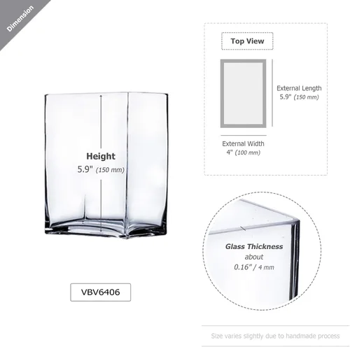 Vista 2 de WGV - Jarrón rectangular de bloque de 6 pulgadas, ancho de 4 pulgadas, altura de 6 pulgadas, recipiente de vidrio transparente para ramo de flores