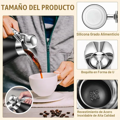 Vista 3 de Uiifan 2 Piezas Jarras Térmicas de Café de 68 oz, Jarra de Café Aislada de Acero Inoxidable para Líquidos Calientes, Olla Térmica al Vacío Negro