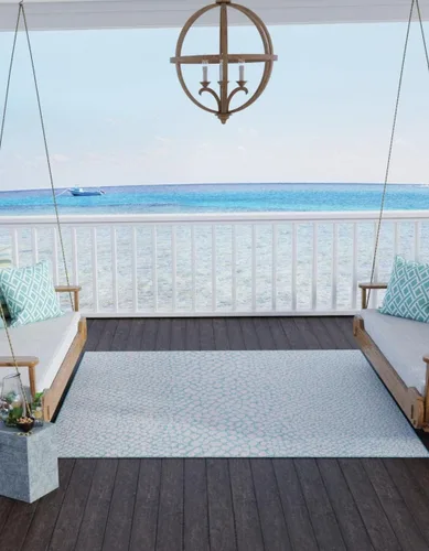 Vista 12 de Unique Loom Outdoor Collection Alfombra de área - Ciudad del Cabo (2' 2' x 3' 1' Rectángulo, Azul/Oliva)