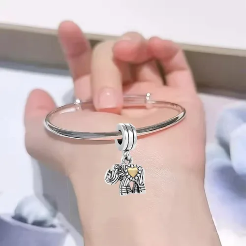 Vista 3 de TGLS Abalorio de elefante de la suerte compatible con pulseras Pandora