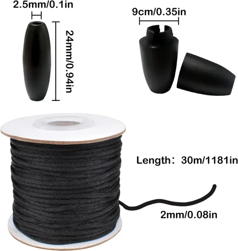 Vista 2 de 30 juegos de cierres de seguridad separables, conectores de barril de cuentas de plástico con cordones de nailon negro de 98.4 ft, cables de nailon