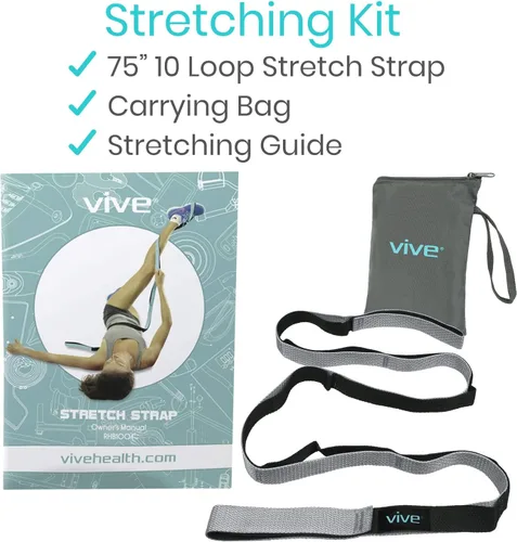Vista 6 de Vive Correa elástica – Banda elástica de piernas para mejorar la flexibilidad – Correa de yoga elástica – Cinturón de ejercicio y terapia física