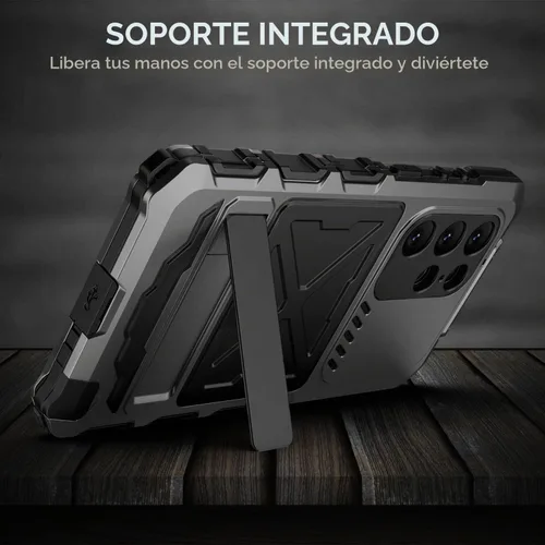 Vista 5 de Simicoo Samsung S23 Ultra - Funda de metal para parachoques, color negro, resistente Armor Defender con Gorilla Glass integrado, protección de grado