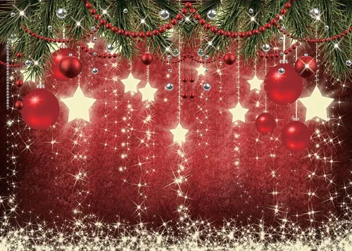 Vista 8 de CHAIYA Telón de fondo de Navidad de 7 x 5 pies, bola roja, decoraciones de fiesta de Navidad para la familia, vacaciones, Año Nuevo, telón de fondo