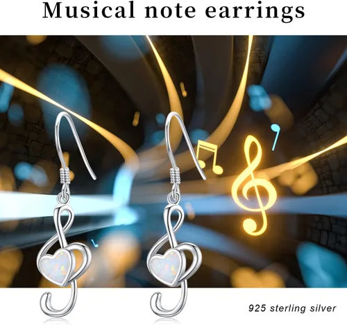 Vista 6 de Aretes colgantes de plata de ley 925 con ópalo y música, regalos para amantes de la danza, músicos, niñas, mujeres, profesores, Plata de ley, plata