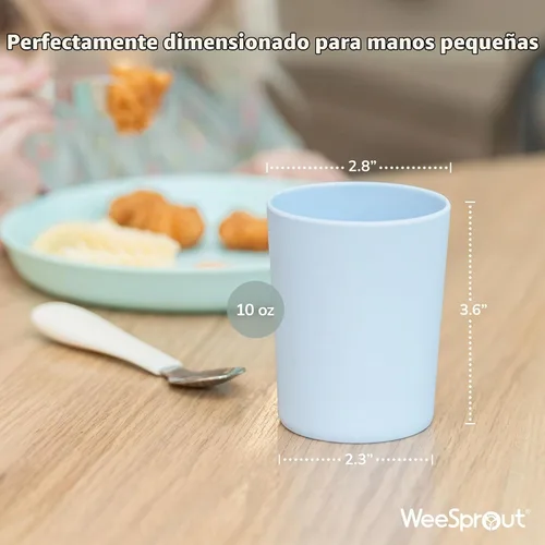 Vista 2 de WeeSprout Vasos de bambú para niños pequeños, juego de 4 piezas (10 onzas líquidas), paquete de vasos orgánicos y no plásticos para niños pequeños