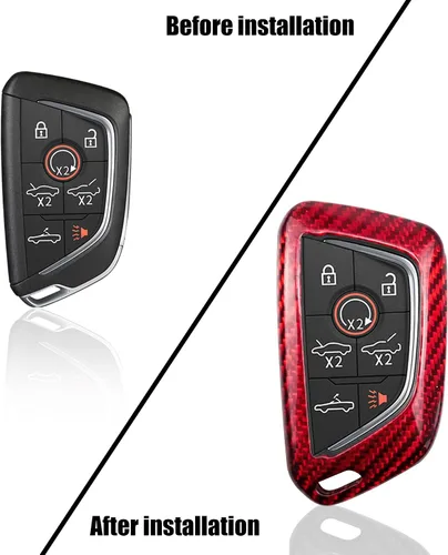 Vista 3 de Funda protectora de llavero de fibra de carbono para Chevrolet Corvette C8 2020 2021 (rojo)
