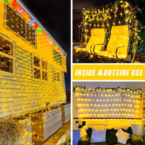 Vista 9 de JMEXSUSS - Luces de red para exteriores impermeables, de 12 x 5 pies, con enchufe y 8 modos con control remoto, 360 luces LED para decoración