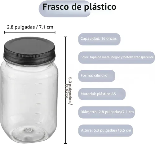 Vista 2 de novelinks Tarros de plástico de 16 onzas y frascos de plástico transparente Negro