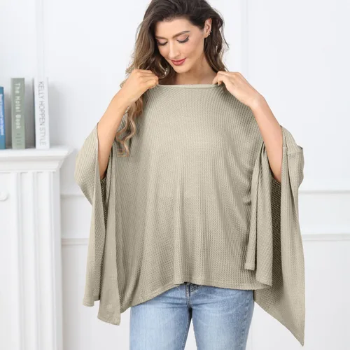 Vista 7 de Funda de lactancia de punto para lactancia materna, manta acogedora, transpirable y suave, cuello ancho con elástico para una fácil visión (verde)