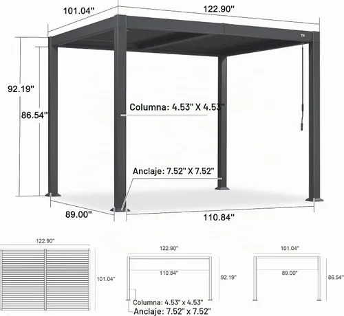 Vista 9 de Pérgola PURPLE LEAF con listones de 8 x 10 pies para exteriores con sistema de drenaje