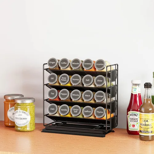 Vista 7 de SpaceAid Organizador de especias extraíble con 20 frascos, organizador de condimentos deslizante de servicio pesado para gabinetes de cocina