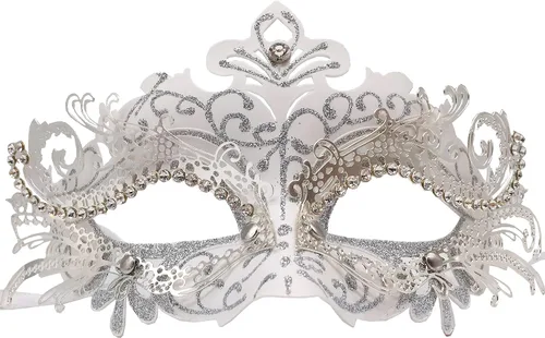 Vista 21 de Máscaras de metal para mujeres/hombres, máscara veneciana de Halloween, máscara de Mardi Gras Negro
