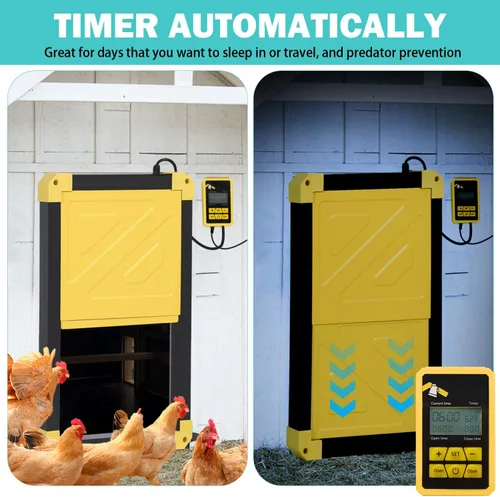 Vista 5 de Aivituvin Puerta automática de gallinero con calefacción, abridor automático resistente a la intemperie para gallineros/carreras de patos, modos