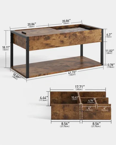 Vista 3 de KJGKK Mesa auxiliar, mesa central de 40 pulgadas con estante de almacenamiento, mesa de centro rectangular, para sala de estar, sin herramientas