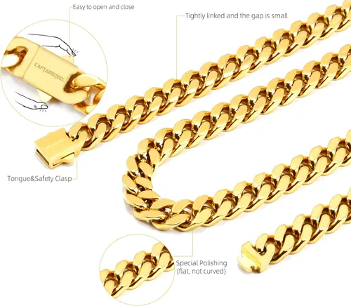 Vista 3 de CaptainSteeL Miami - Collar de cadena cubana para hombresmujeres, acero inoxidable 316L, 50.354 in de ancho, 18202224 pulgadas de largo, joyería