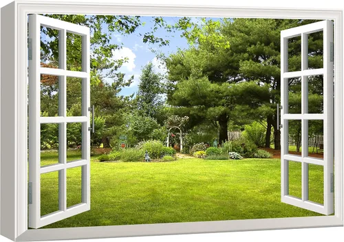 Vista 37 de Cuadro decorativo con diseño de ventana moderna blanca con vista, de la marca Wall26®