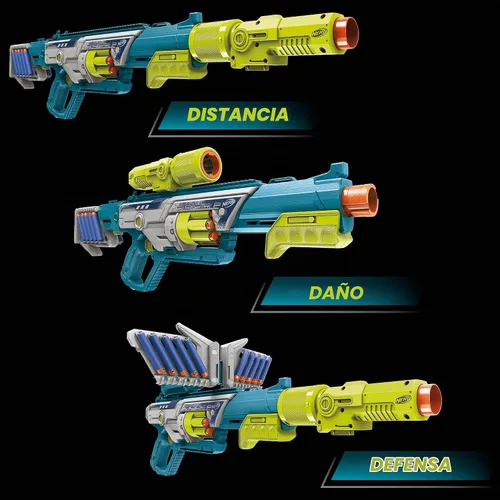 Vista 3 de Nerf Rebel Ops Deadeye Blaster, 24 dardos de espuma Nerf Elite, Shieldstock y accesorios de barril de alcance, juguetes de regalo para niños, a
