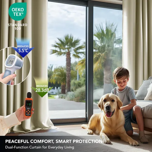 Vista 6 de Deconovo Cortinas opacas, aislamiento térmico, dobladillo para barra, reducción de ruido, certificado Oeko-TEX, cortinas de oscurecimiento
