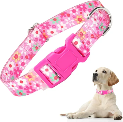 Vista 20 de Lindo collar de perro con patrones de flores verdes para perros machos y hembras, collares ajustables y cómodos para perros XS, pequeños, medianos