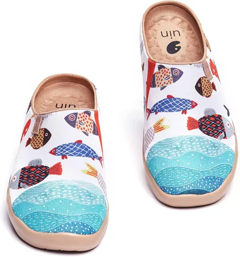 Vista 4 de Mocasines UIN para mujer, cómodos, modernos, pintados con diseños artísticos, para viajar, con punta ancha, estilo informal, Málaga