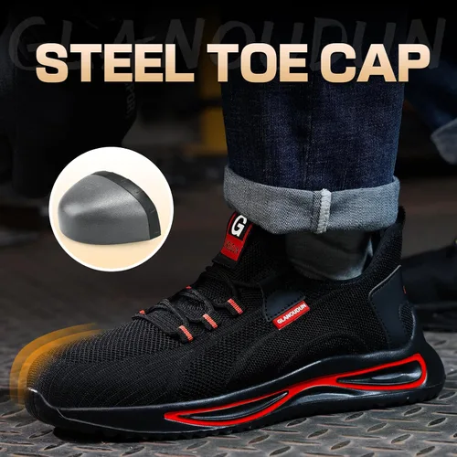 Vista 2 de GLANOUDUN Zapatos de punta de acero para hombre, zapatos de trabajo ligeros para hombres, zapatos de seguridad indestructibles para hombres, zapatos