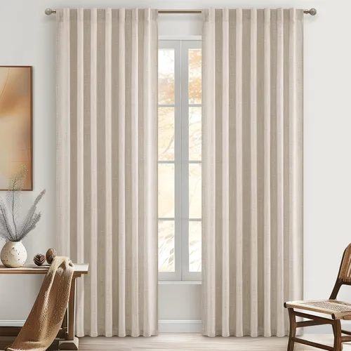 Vista 10 de Cortinas translúcidas de lino beige blanco de 84 pulgadas de largo, 2 paneles, cortinas modernas con filtrado de luz y privacidad, riel de techo