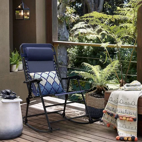 Vista 2 de Devoko - Silla de columpio para patio de gravedad cero, reclinable amplia para exteriores, con reposacabezas y almohada, para césped, playa