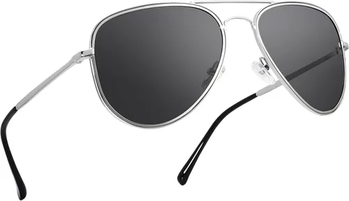 Vista 6 de MAXJULI Gafas de sol polarizadas estilo aviador para cabezas grandes para hombres y mujeres 8123 Plateado/Gris (silver frame/grey lens)