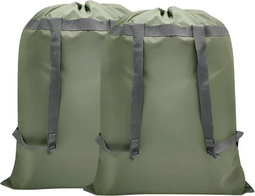 Vista 10 de Paquete de 2 mochilas para lavandería, 27 x 34 pulgadas, bolsa de lavandería resistente con correas para el hombro, cierre de cordón, mochila