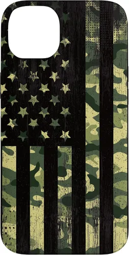 Vista 15 de iPhone 16 American Flag Camo Camouflage Black Patriotic Pride Case