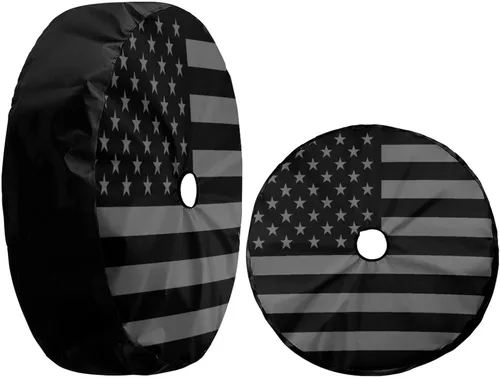 Vista 29 de Cubierta de Neumático de Repuesto con Bandera Negra de América con Agujero para Cámara de Respaldo Cubierta de Neumático de Rueda Compatible