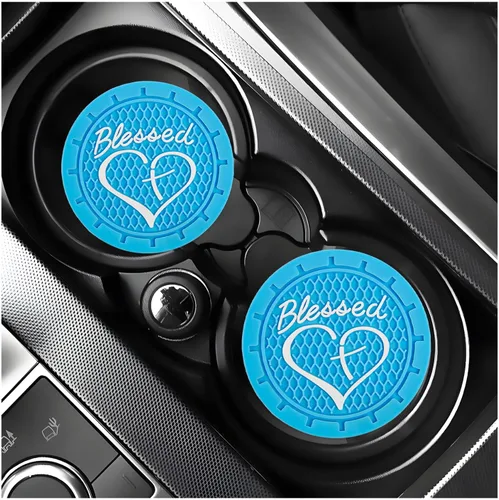 Vista 20 de KVAEY 2 PCS Posavasos para Portavasos de Coche, 2.76 Pulgadas Alfombrillas Antideslizantes para Bebidas del Vehículo con Linda Cruz Bendita