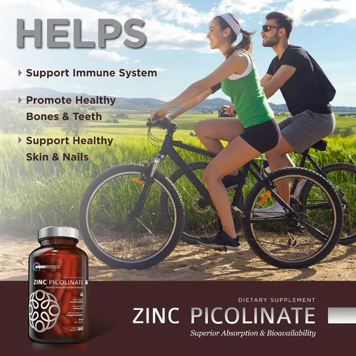 Vista 4 de OmniBiotics Suplemento de picolinato de zinc de 30 mg – Zinc de alta absorción para el sistema inmunológico, piel sana y apoyo energético – 180