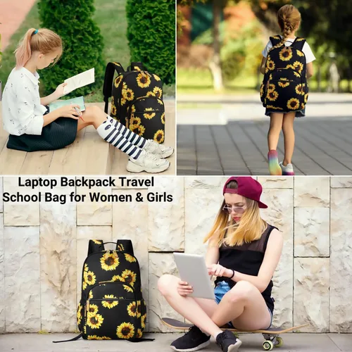 Vista 101 de Leaper Mochila para laptop para mujer: linda mochila floral para escuela, universidad, viajes, trabajo, mochila ligera para niños, Negro margarita