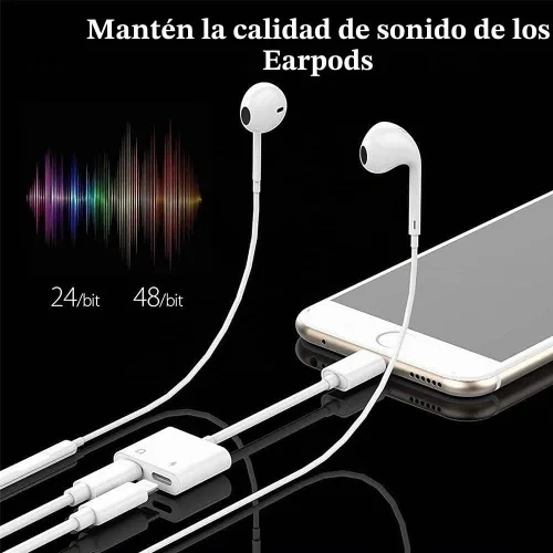 Vista 4 de [Certificado MFi de Apple] Paquete de 2 adaptadores Lightning a 2 Lightning para iPhone, Dual Lightning AUX + adaptador de carga, divisor de cable