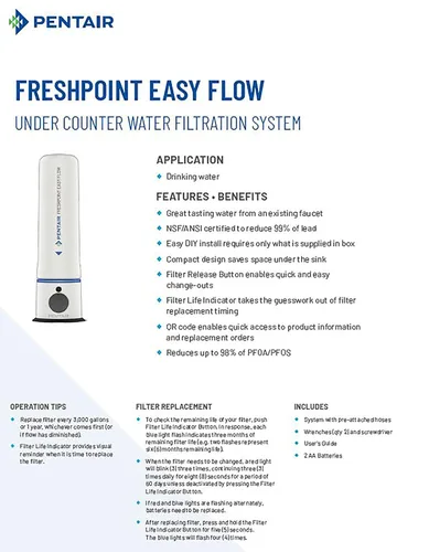 Vista 2 de Pentair FreshPoint - Cartucho de repuesto para sistema de filtración de agua debajo del fregadero de fácil flujo, filtro de agua PFAS, certificado