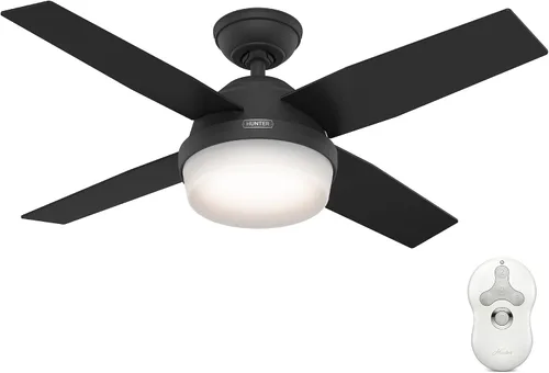 Vista 11 de Hunter Dempsey, ventilador de techo, moderno, silencioso, 44 pulgadas, níquel cepillado con luz LED y control remoto, montaje estándar, 4