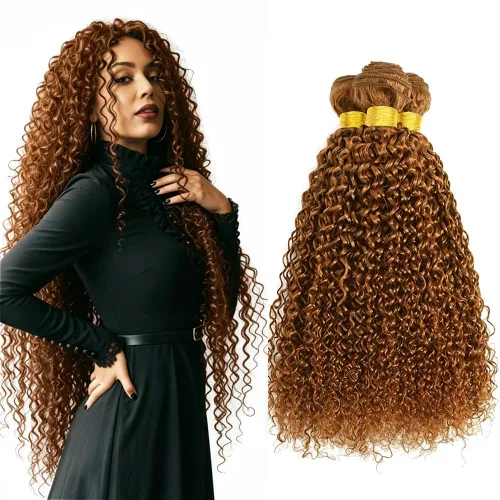 Vista 289 de P4613 Cabello humano rizado onda profunda marrón y paquetes mixtos 8 10 12 P4613 Ombre Marrón-Rubio-DP
