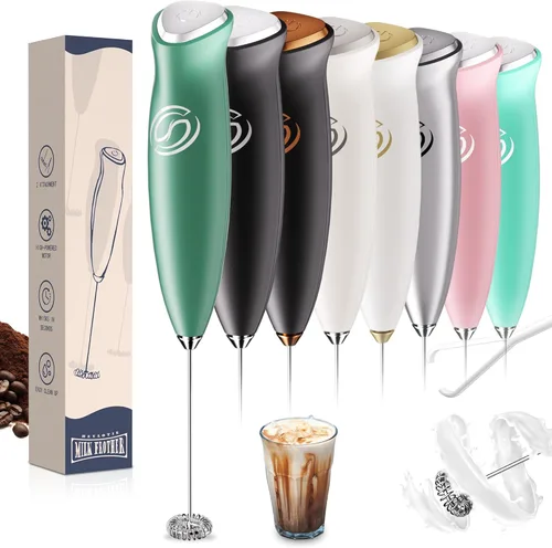Vista 15 de Espumador de leche de mano, mezclador de bebidas, agitador de café de mano, espumador eléctrico para mezclador de café, varita con 2 batidores