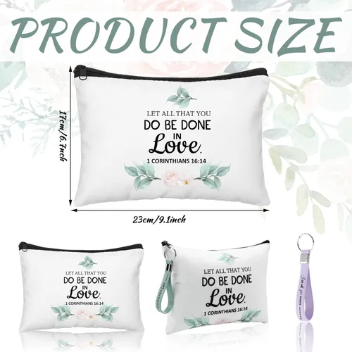 Vista 2 de Panelee 48 bolsas de cosméticos cristianos a granel para mujeres, bolsas de maquillaje con versículos de la Biblia, llaveros inspiradores, regalos