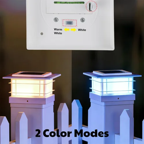 Vista 3 de Dynaming Luces solares de 4 x 4 para exteriores con 2 modos de color, luces solares para poste de valla, carcasa blanca para postes de Blanco