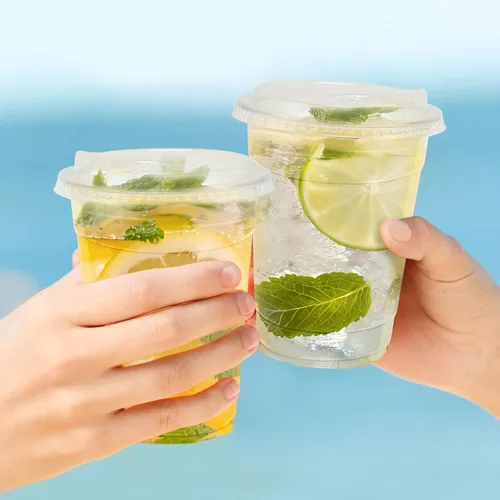 Vista 7 de Clawsoff Paquete de 100 vasos de plástico transparente de 16 onzas con tapas, vasos de café helado resistentes con tapas para sorbos, vaso